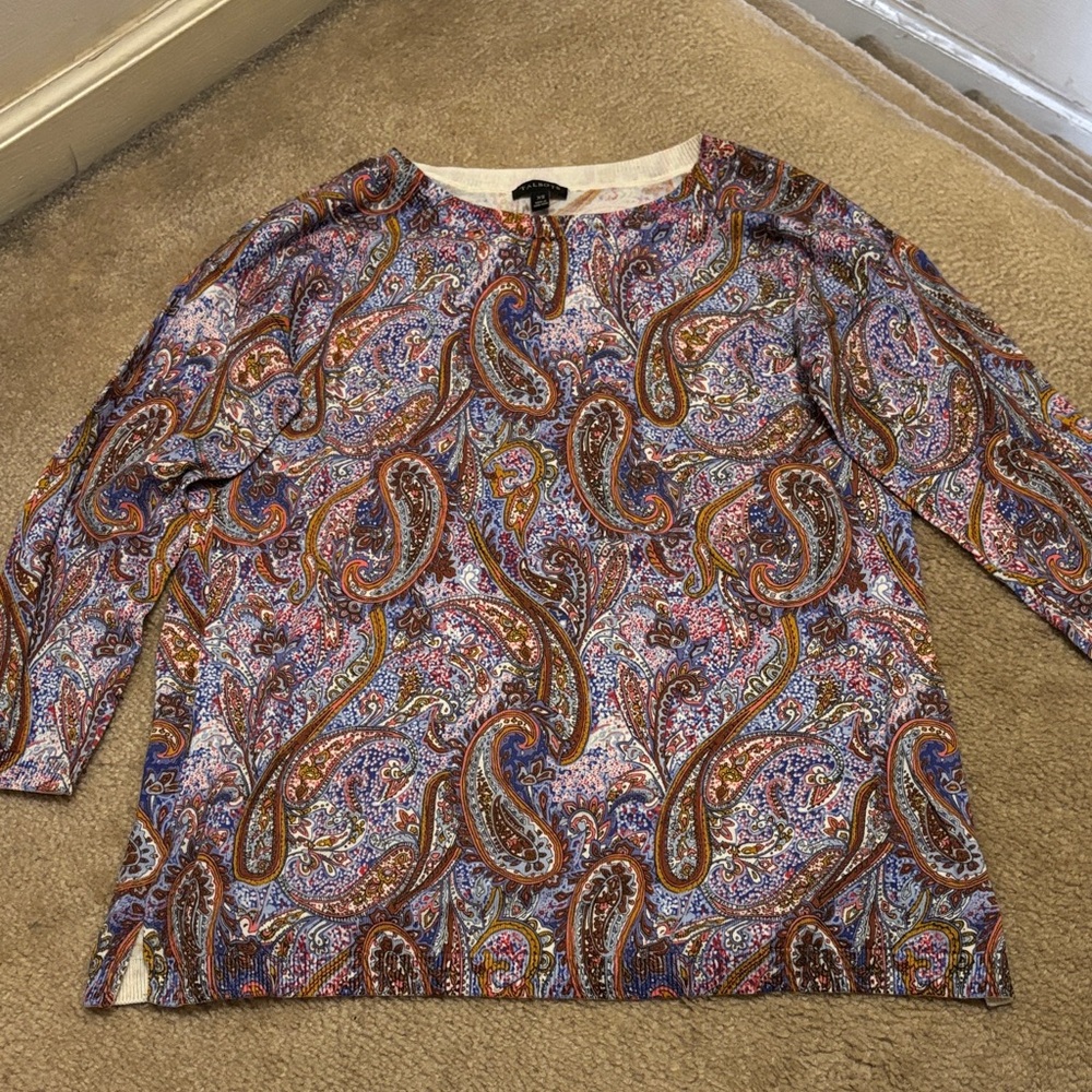 Talbots Multicolor Paisley Three Quarter Sleeve Top